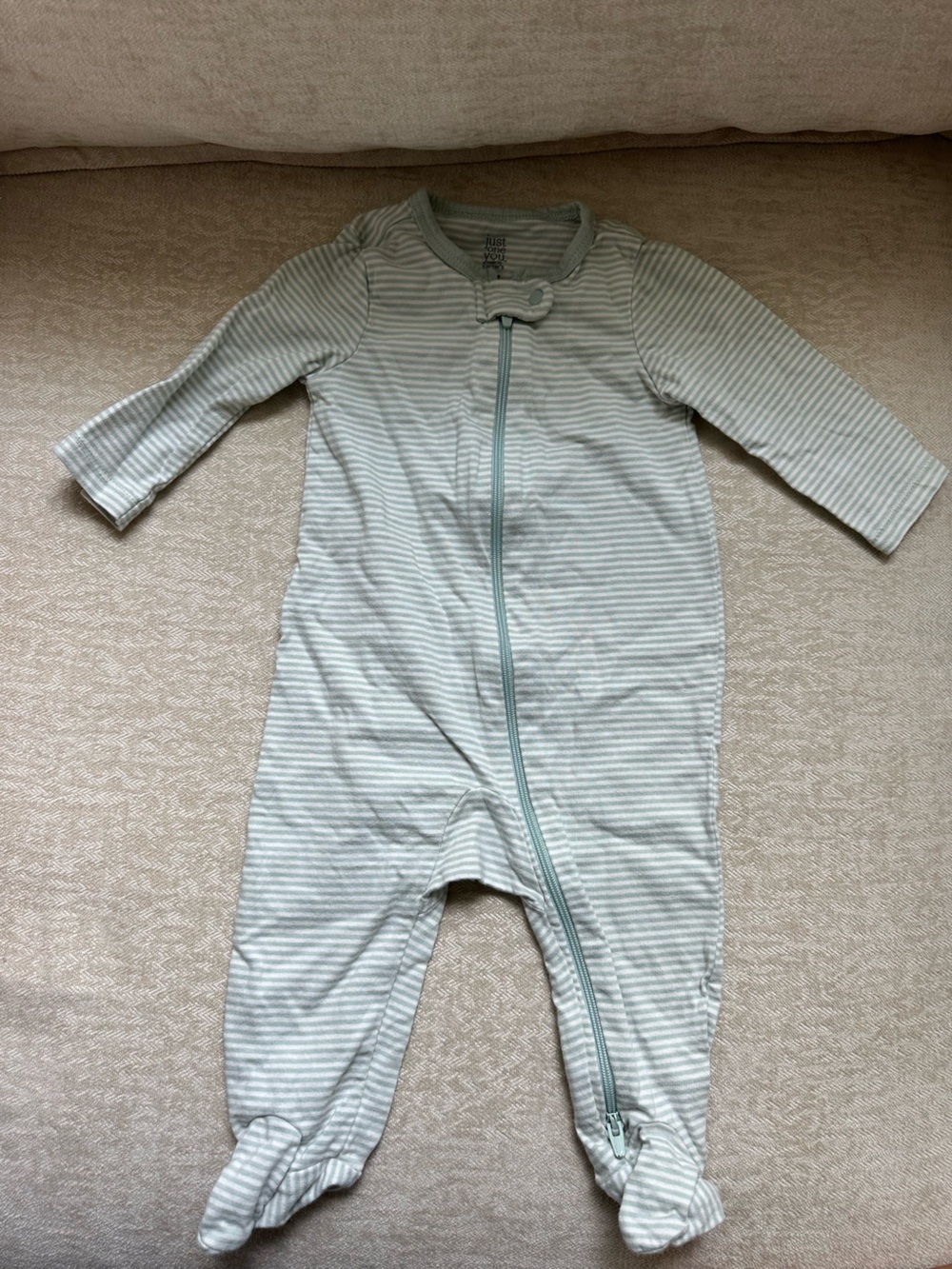 Carter's Striped Zipper Footed One-Piece - Mint and White